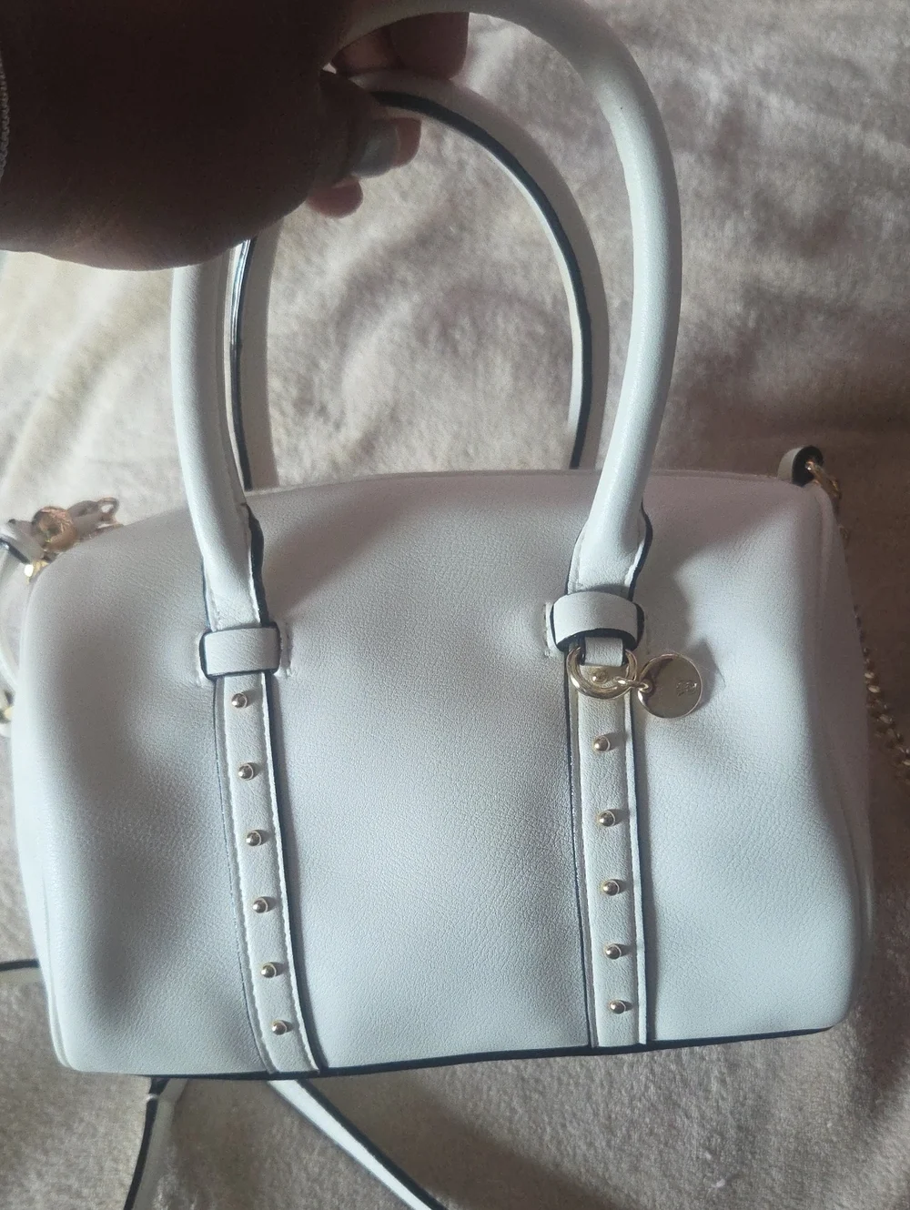 Victoria's Secret White Top-Handle Satchel with Gold Accents